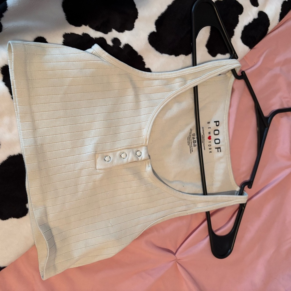 Poof! Women's White Ribbed Tank Top
